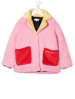 Kids colour-block textured coat