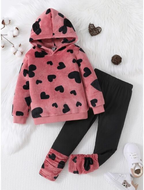 Shein Toddler Girls Heart Print Hoodie Leggings