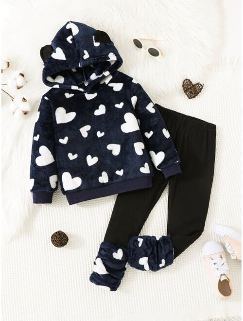 Shein Toddler Girls Heart Print Hoodie Leggings