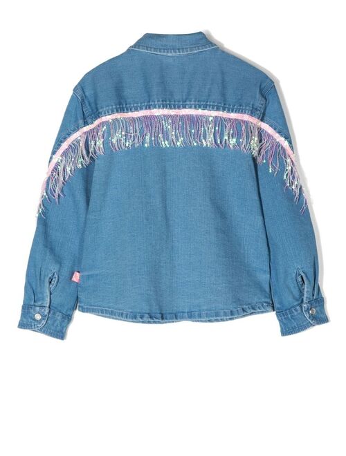 Billieblush sequin-fringe denim shirt