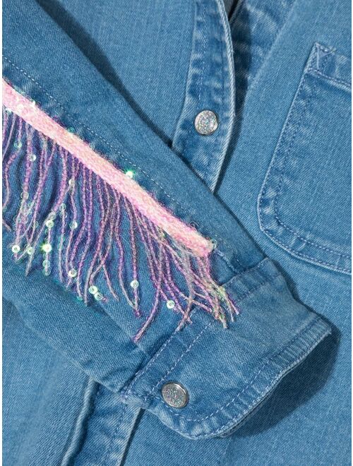 Billieblush sequin-fringe denim shirt