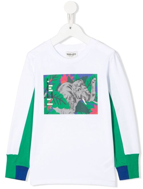 Kenzo Kids elephant-print colour-block sweatshirt