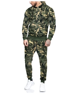 Men's Tracksuit 2 Piece Hooded Athletic Sweatsuits Casual Running Jogging Sport Suit Sets