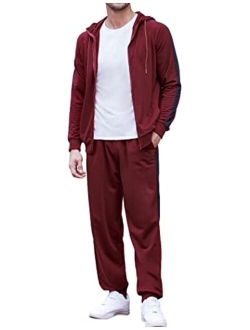 Mens Athletic 2 Piece Tracksuit Set Casual Full-Zip Sweatsuits color block hoodie Jogging Suits