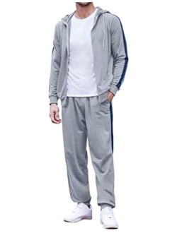 Mens Athletic 2 Piece Tracksuit Set Casual Full-Zip Sweatsuits color block hoodie Jogging Suits