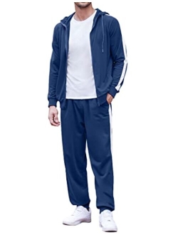 Mens Athletic 2 Piece Tracksuit Set Casual Full-Zip Sweatsuits color block hoodie Jogging Suits