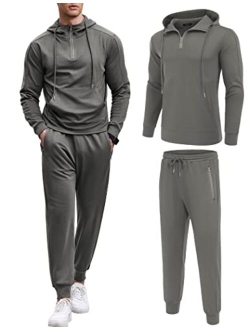 Men's Tracksuit 2 Piece Sweatsuits Quarter Zip Hoodie and Sweatpants Set Casual Sports Jogging Suits