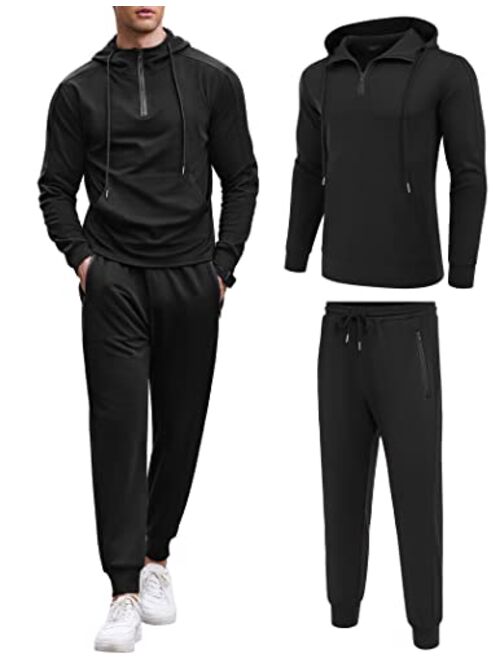 COOFANDY Men's Tracksuit 2 Piece Sweatsuits Quarter Zip Hoodie and Sweatpants Set Casual Sports Jogging Suits