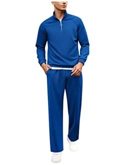 Men's Tracksuit 2 Piece Relaxed Fit Half-zip Sweatsuits Athletic Running Jogging Suit Sets
