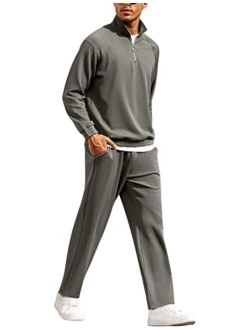 Men's Tracksuit 2 Piece Relaxed Fit Half-zip Sweatsuits Athletic Running Jogging Suit Sets