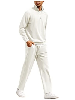 Men's Tracksuit 2 Piece Relaxed Fit Half-zip Sweatsuits Athletic Running Jogging Suit Sets