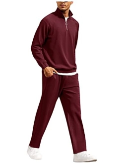 Men's Tracksuit 2 Piece Relaxed Fit Half-zip Sweatsuits Athletic Running Jogging Suit Sets