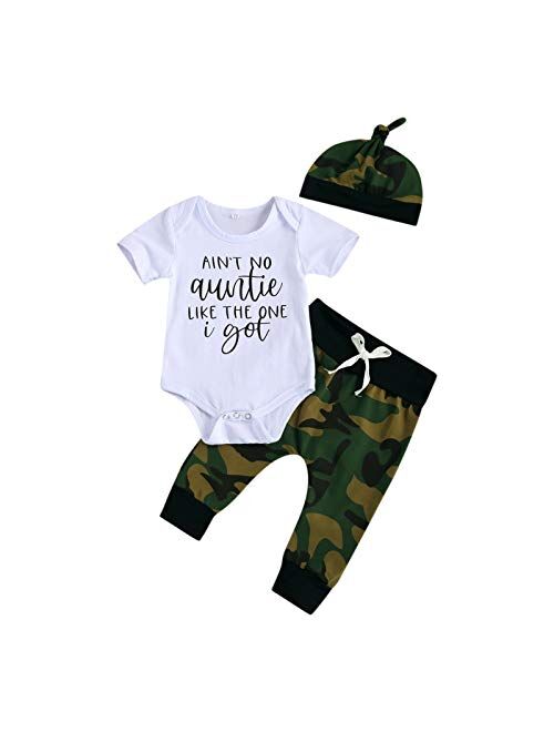 Ma&Baby Aint No Auntie Like The One I Get Baby Boy Clothes Auntie Saying Letter Print Long Sleeve Romper Pants Hats