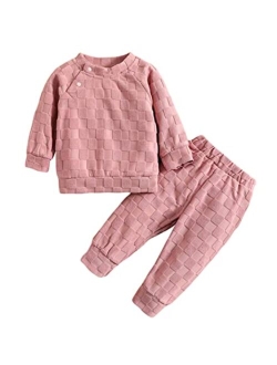 Ma&Baby Newborn Baby Boy Girl Clothes Gender Neutral Sweatsuit Unisex Solid Outfit Long Sleeve Warm Pullover Pant Set