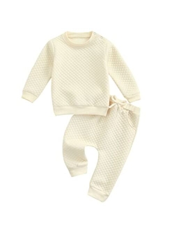 Ma&Baby Newborn Baby Boy Girl Clothes Gender Neutral Sweatsuit Unisex Solid Outfit Long Sleeve Warm Pullover Pant Set