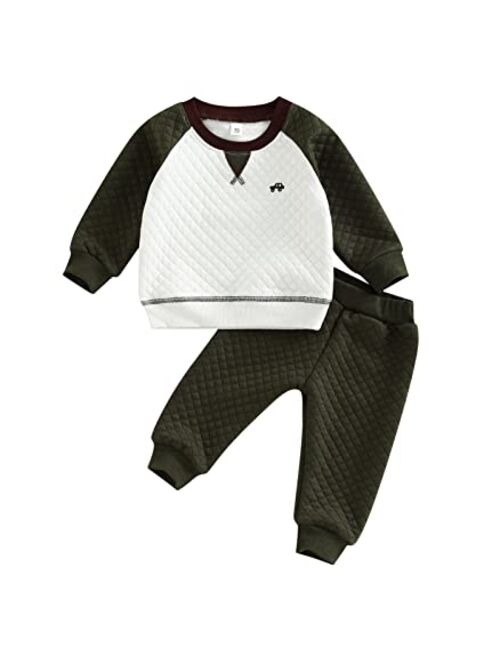 Ma&Baby Newborn Baby Boy Girl Clothes Gender Neutral Sweatsuit Unisex Solid Outfit Long Sleeve Warm Pullover Pant Set