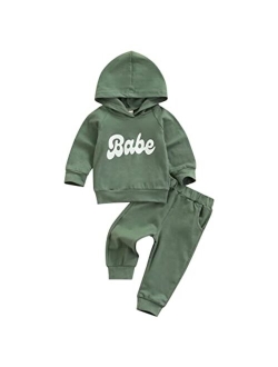 Ma&Baby Newbron Baby Girls Boys Clothes Letter Printed Long Sleeve Romper Hooded Sweatshirts Pants Outfits