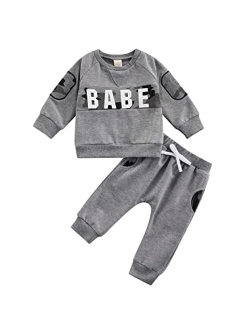 Ma&Baby Newbron Baby Girls Boys Clothes Letter Printed Long Sleeve Romper Hooded Sweatshirts Pants Outfits