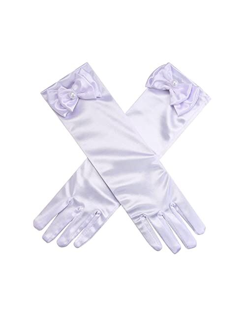 BFELYCPO Little Girls Party Gloves 11.5 Long Elbow Length Gloves for Wedding,Costume Party,Princess Cosplay