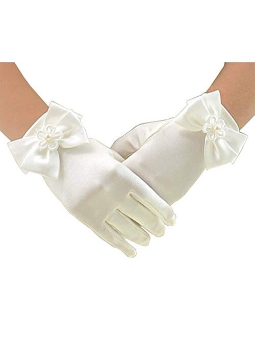 T.H.L.S Tandi Girls Gorgeous Satin Fancy Gloves for Special Occasion Dress Formal Wedding Pageant Party Short