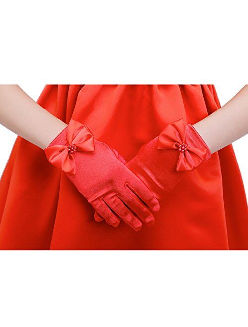 T.H.L.S Tandi Girls Gorgeous Satin Fancy Gloves for Special Occasion Dress Formal Wedding Pageant Party Short