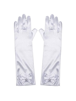 Joy Join Little Girls Princess Gloves(Solid Color Long Elbow Length) For Birthday,Wedding,Holiday,Costume Party