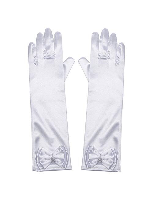 Joy Join Little Girls Princess Gloves(Solid Color Long Elbow Length) For Birthday,Wedding,Holiday,Costume Party