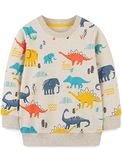 Popshion Toddler Boys Sweatshirts Dinosaur Long Sleeve Pullover Crewneck Shirts Cartoon Tee Sport Tops for Kids 1-7T