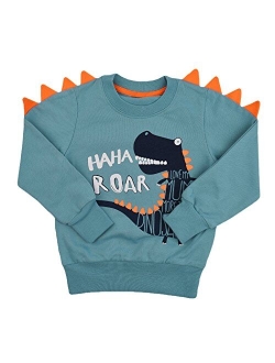 Popshion Toddler Boys Sweatshirts Dinosaur Long Sleeve Pullover Crewneck Shirts Cartoon Tee Sport Tops for Kids 1-7T