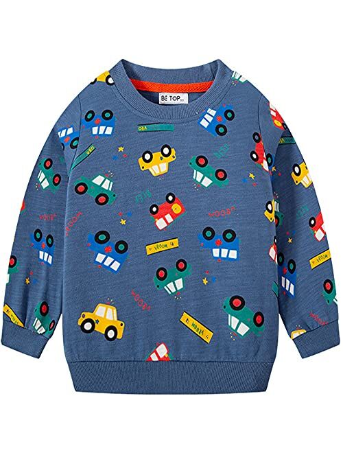 Popshion Toddler Boys Sweatshirts Dinosaur Long Sleeve Pullover Crewneck Shirts Cartoon Tee Sport Tops for Kids 1-7T