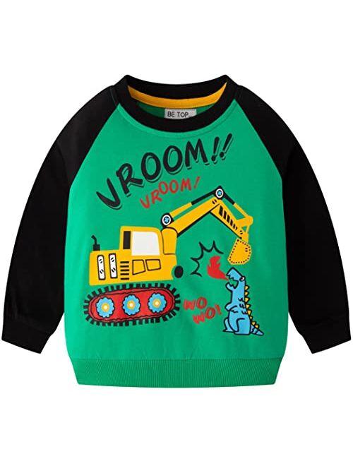 Popshion Toddler Boys Sweatshirts Dinosaur Long Sleeve Pullover Crewneck Shirts Cartoon Tee Sport Tops for Kids 1-7T