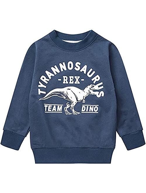 Popshion Toddler Boys Sweatshirts Dinosaur Long Sleeve Pullover Crewneck Shirts Cartoon Tee Sport Tops for Kids 1-7T