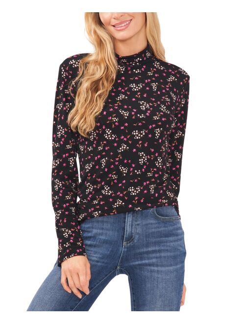 CECE Women's Long Sleeve Floral Mock Neck Top