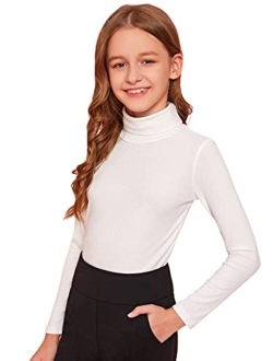 Girls Solid Turtle Neck Long Sleeve Rib Knit Shirt Tee Top