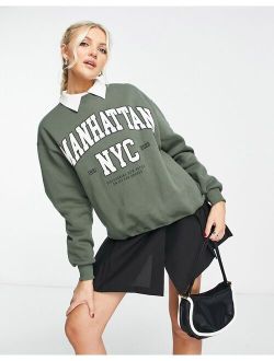 'manhattan' oversized sweatshirt in khaki