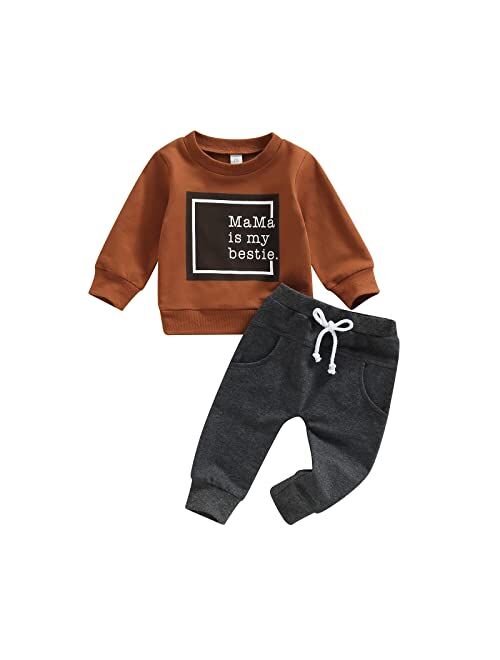 YOKJZJD Infant Toddler Baby Boy Fall Winter Outfits Letter Pullover Sweatshirt Long Sleeve T-Shirt Top Pants Clothes Set