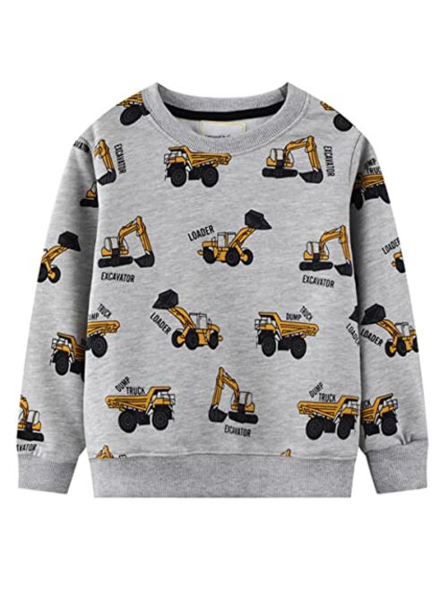 BTGIXSF Little Boys Cotton Crewneck Cartoon Long Sleeve Pullover Sweatshirts Tops