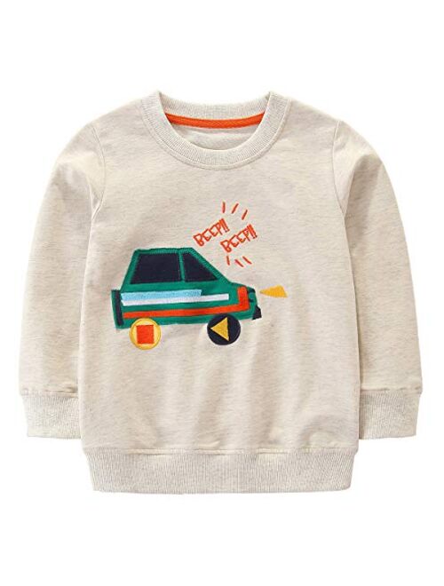 BTGIXSF Little Boys Cotton Crewneck Cartoon Long Sleeve Pullover Sweatshirts Tops