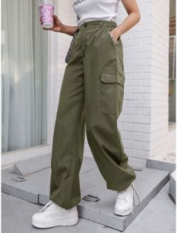 Flap Pocket Drawstring Hem Cargo Pants