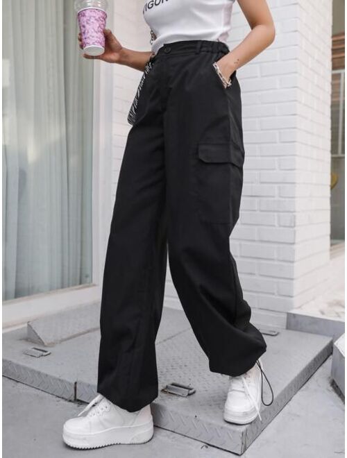 DAZY Flap Pocket Drawstring Hem Cargo Pants