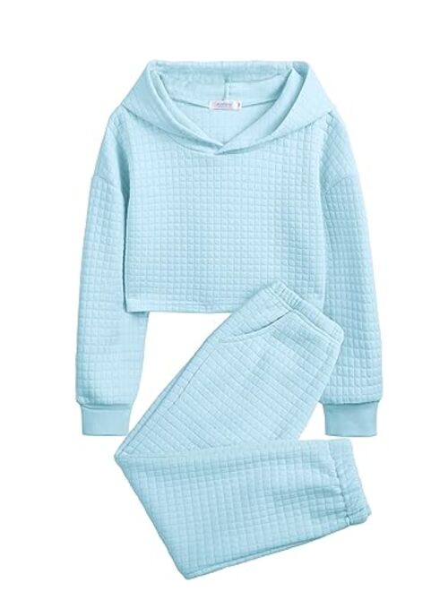 Arshiner Girls 2 Piece Pullover Hooded Sweatshirt and Sweatpants Sets Long Sleeve Athletic Loungewear Outfit