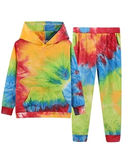 Frogwill Girls Tie Dye Pullover Hoodies Sweatshirt Sweatpant Tracksuit Sweatsuits Set 2-12Y