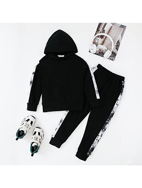 Pfld Girl's Sweatsuit Pullover Hooded Sweatshirt and Sweatpants Sets 2 Piece Jogger Outfits