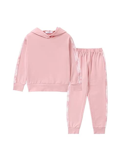 Pfld Girl's Sweatsuit Pullover Hooded Sweatshirt and Sweatpants Sets 2 Piece Jogger Outfits