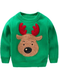 Popshion Toddler Boys Christmas Sweatshirts Long Sleeve Pullover Shirts Reindeer Sweaters Xmas Cartoon Tee Sport Tops 1-7T