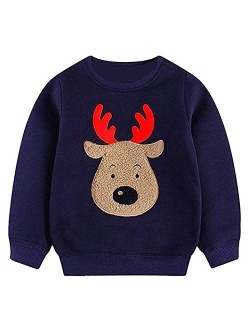 Popshion Toddler Boys Christmas Sweatshirts Long Sleeve Pullover Shirts Reindeer Sweaters Xmas Cartoon Tee Sport Tops 1-7T