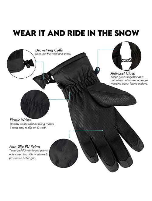 HighLoong Kids Waterproof Ski Snowboard Gloves Mittens Thinsulate Lined Winter Cold Weather Gloves for Boys and Girls