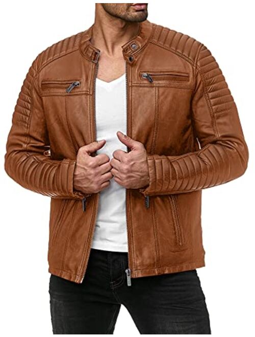 COOFANDY Men's Slim Fit Leather Jackets Stand Collar Lightweight Bomber Jacket Zip Up PU Motorcycle Biker Coat