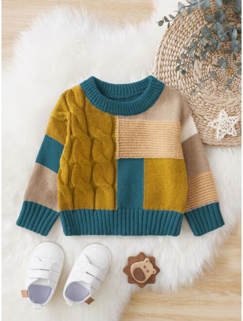 Shein Baby Color Block Cable Knit Sweater