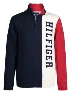 Big Boys Vertical Color block Quater Zip Sweater